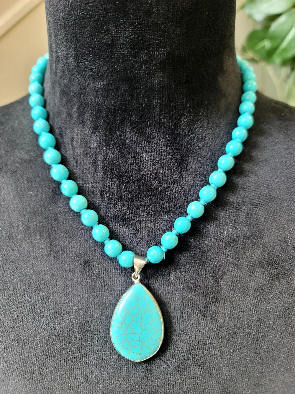 Turquoise Beaded Teardrop Pendant Necklace Southwest Boho